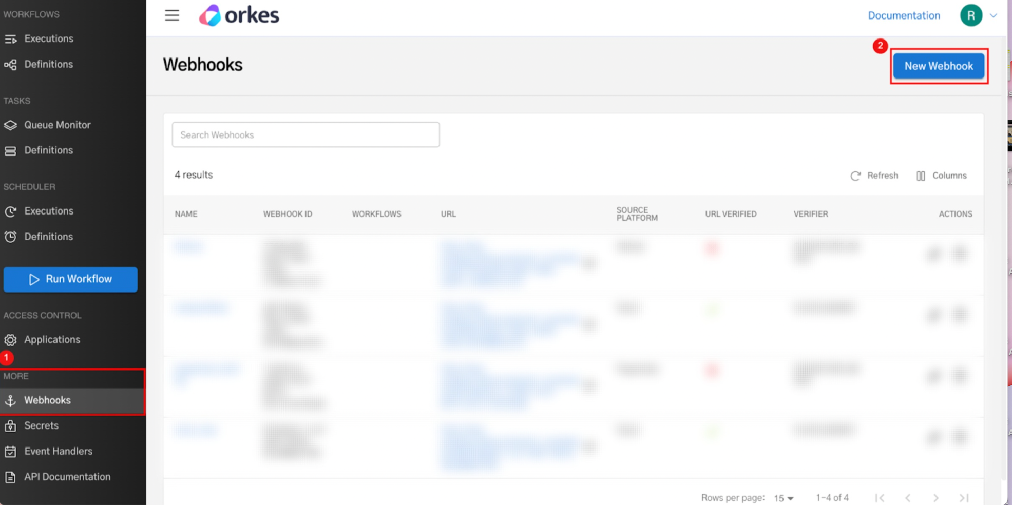 New webhook creation page