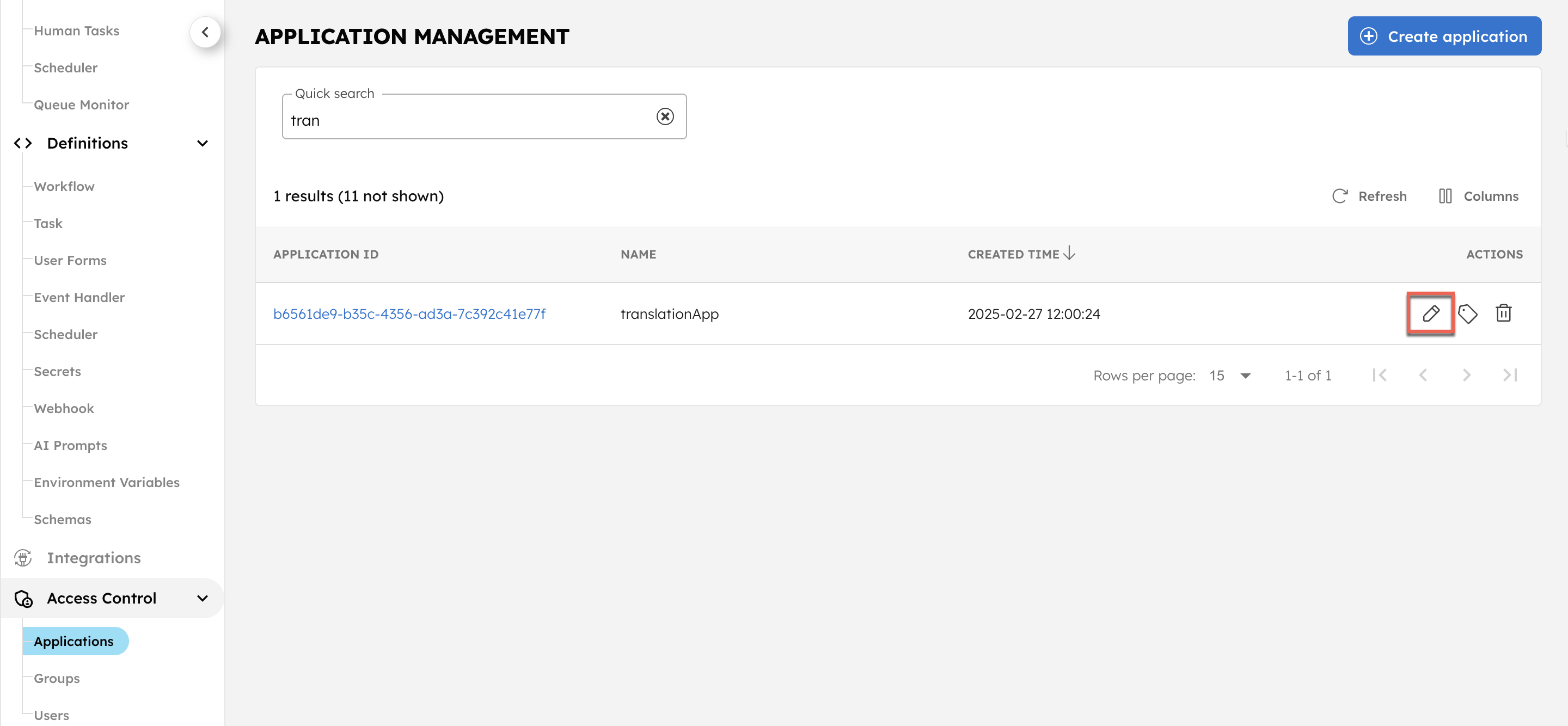 Editing an application