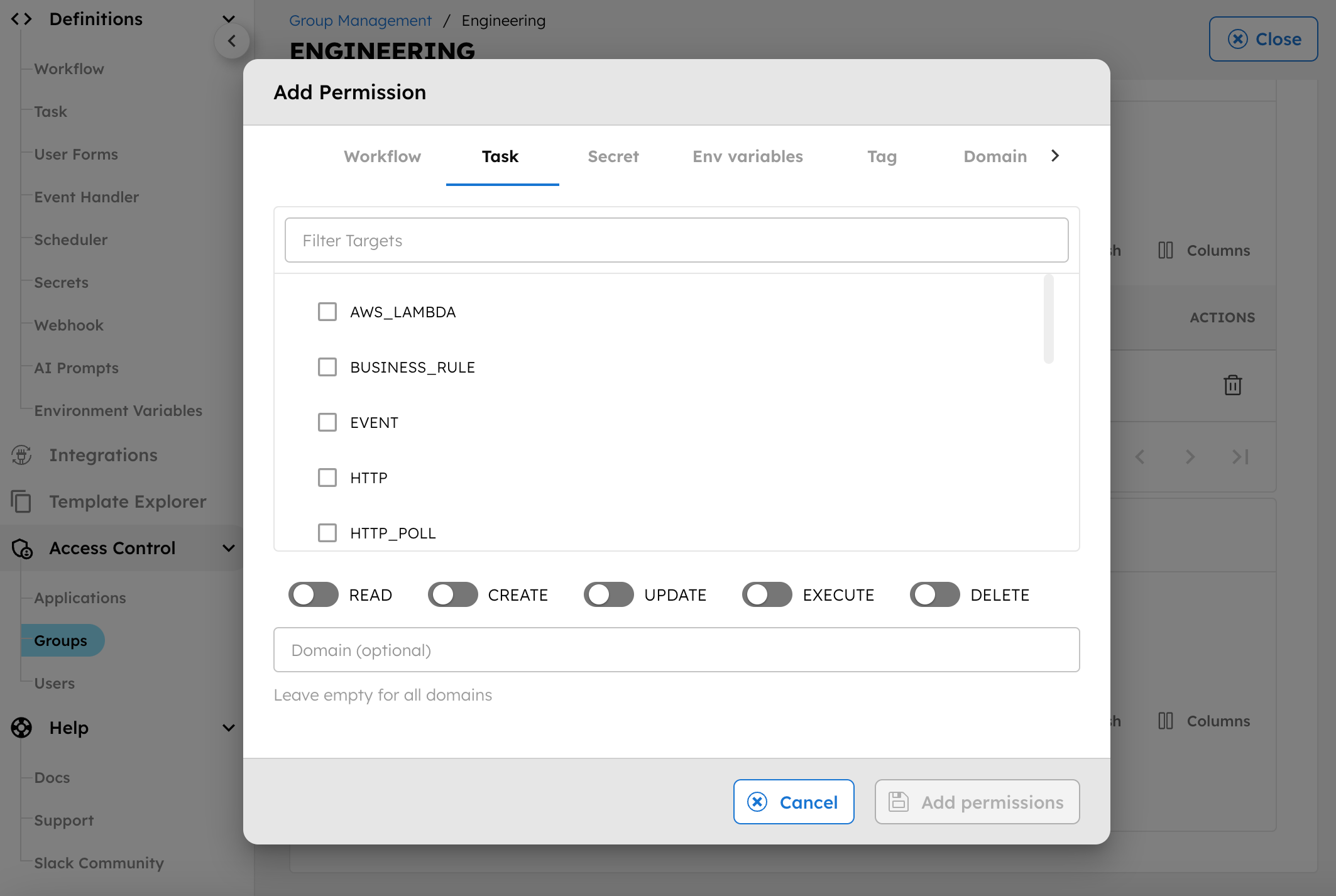 Granting access to specific tasks and workflows