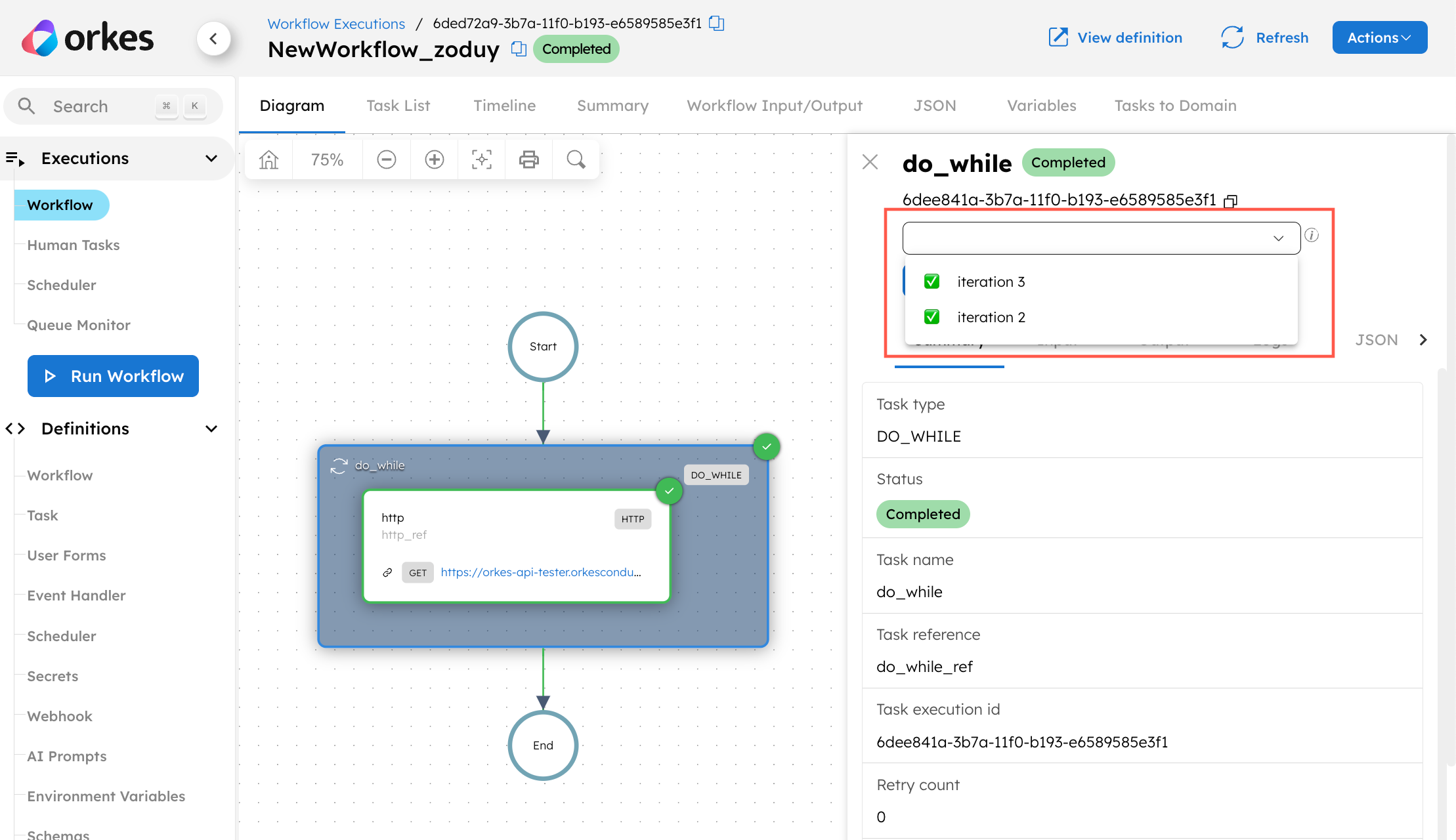 List of iterations during workflow execution where keepLastN is enabled.