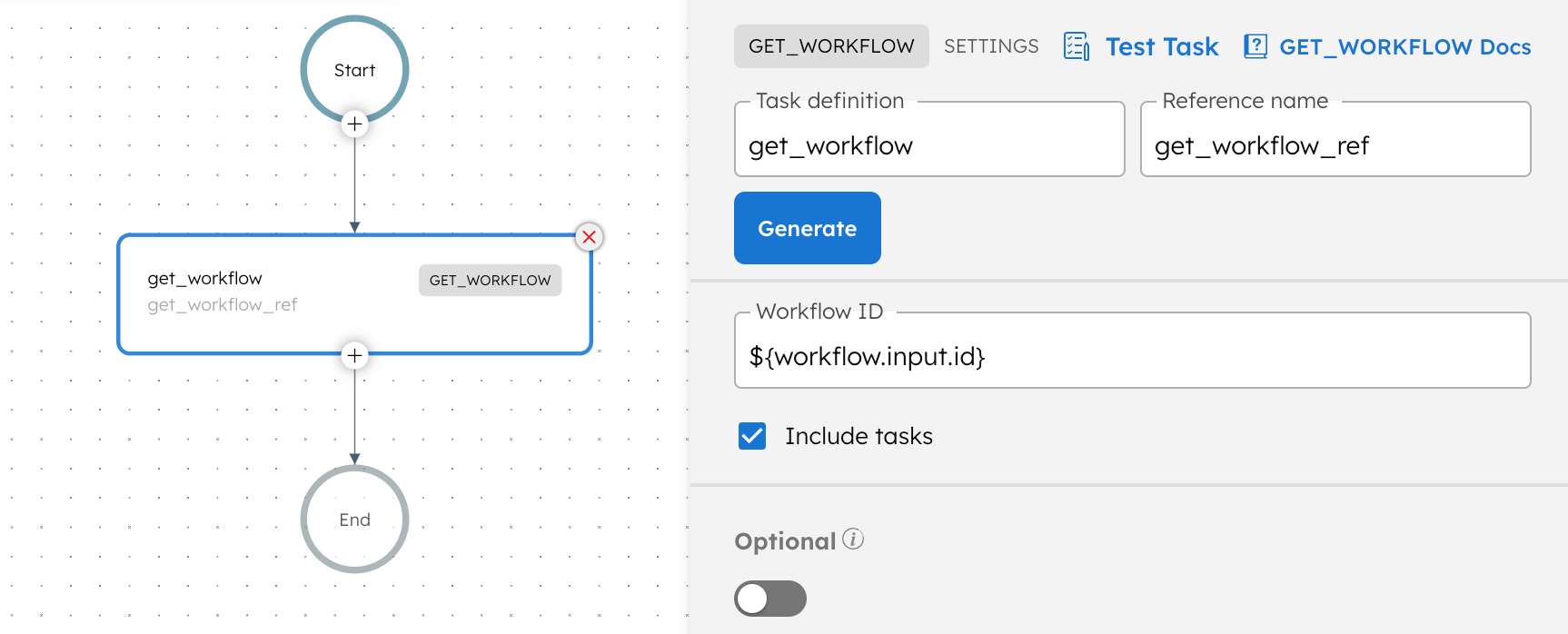 Screenshot of Get Workflow Task in Orkes Platform