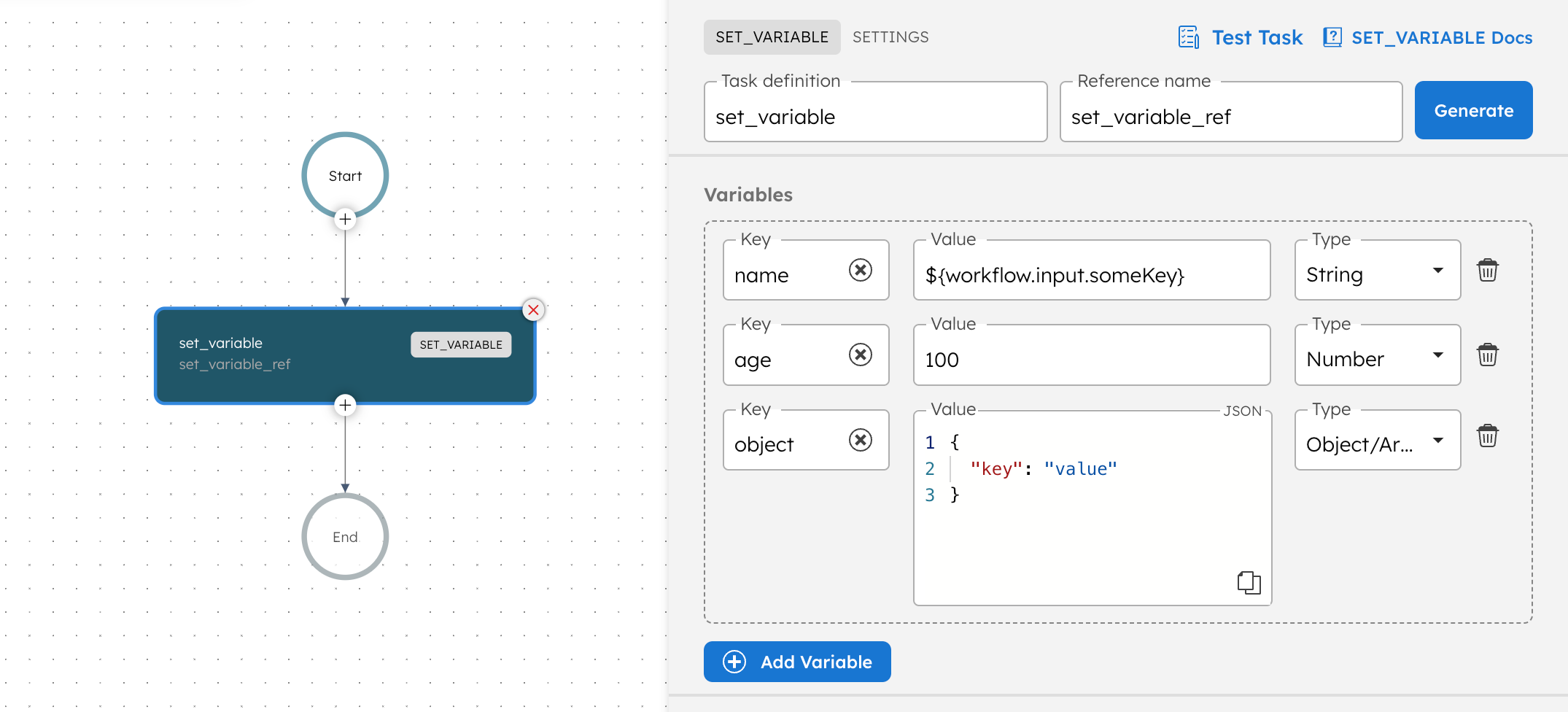 Screenshot of Set Variable Task in Orkes Platform