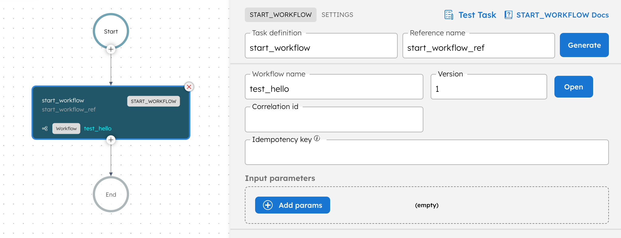 Screenshot of Start Workflow Task in Orkes Platform