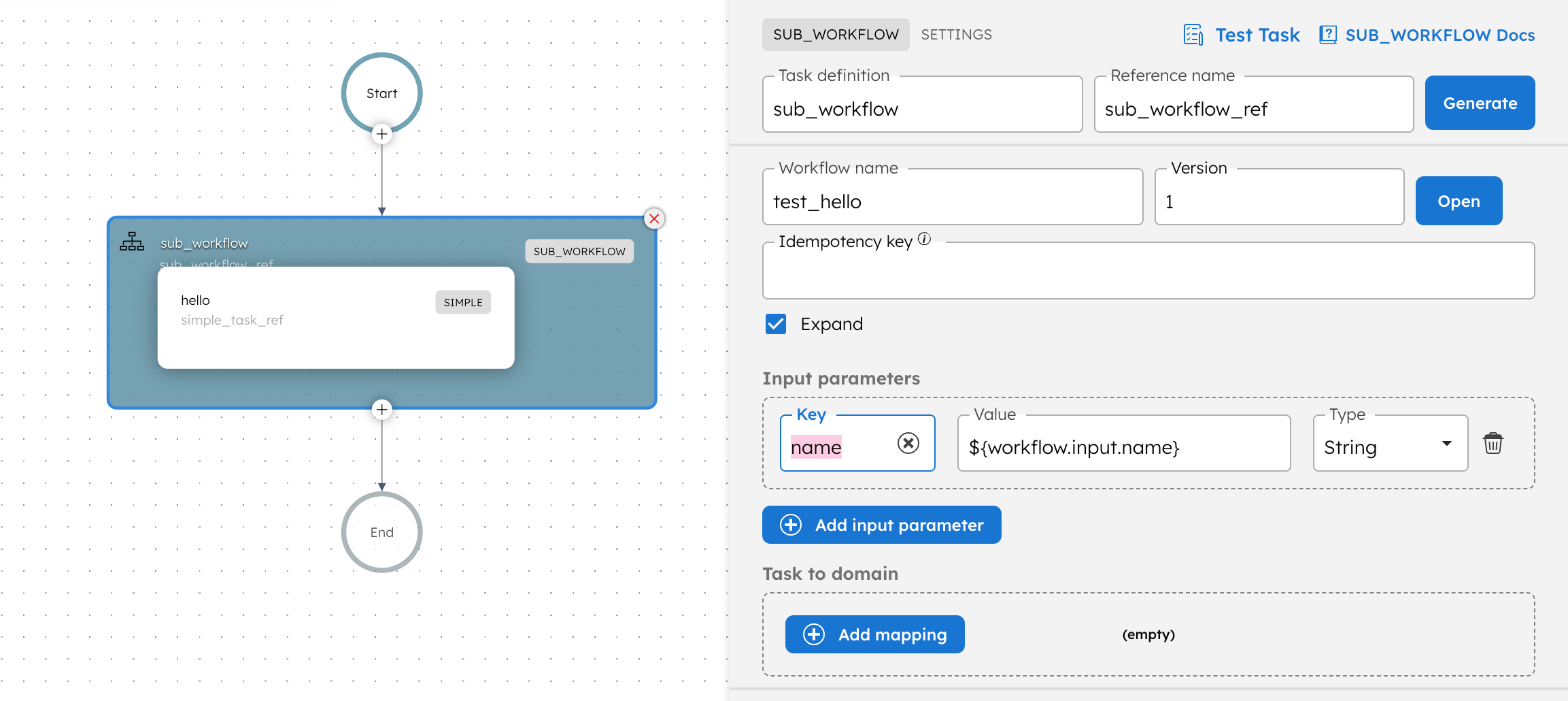 Screenshot of Sub Workflow Task in Orkes Platform