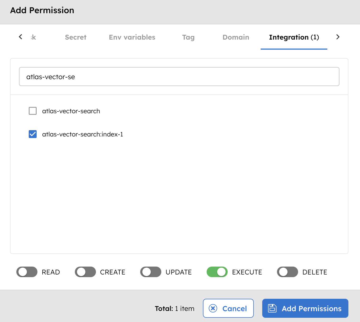 Add Permissions for Mongo Vector Database Integration