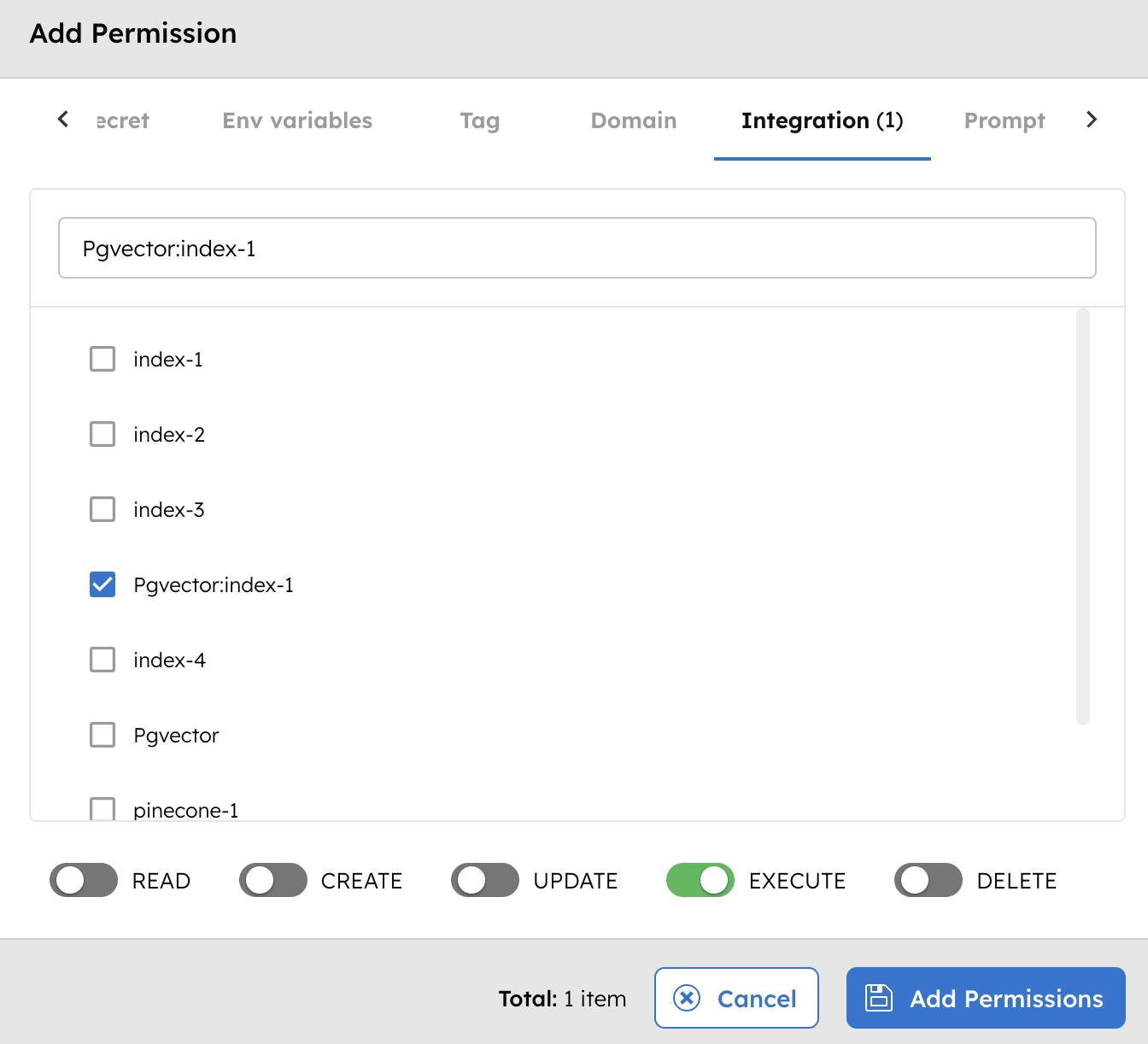 Add Permissions for Postgres Vector Database Integration