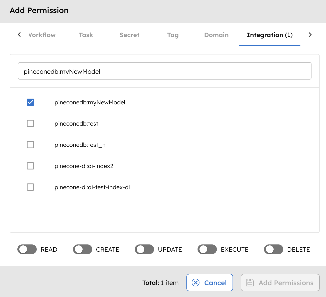Add Permissions for Integrations with Vector Database