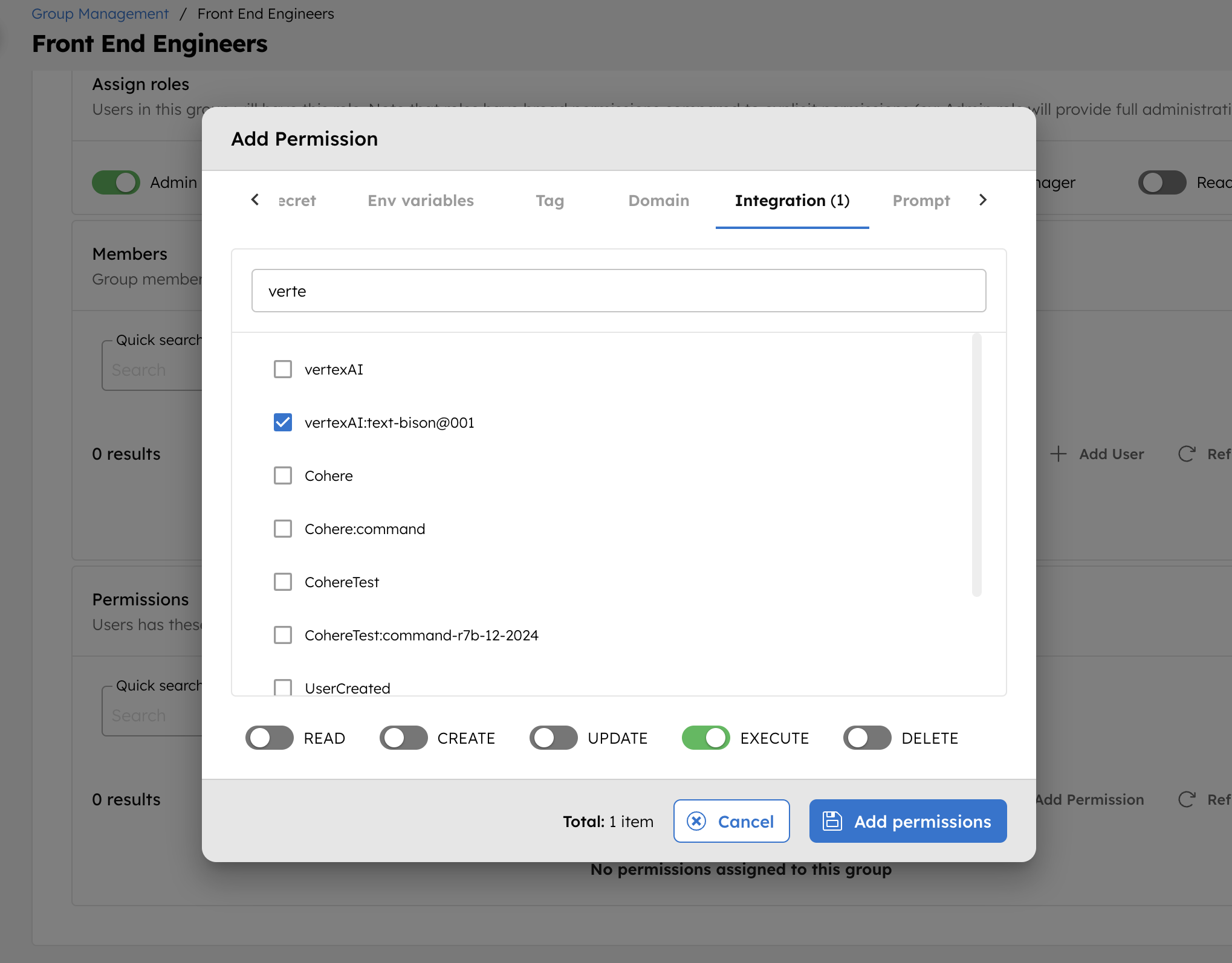 Add Permissions for Vertex AI Integration