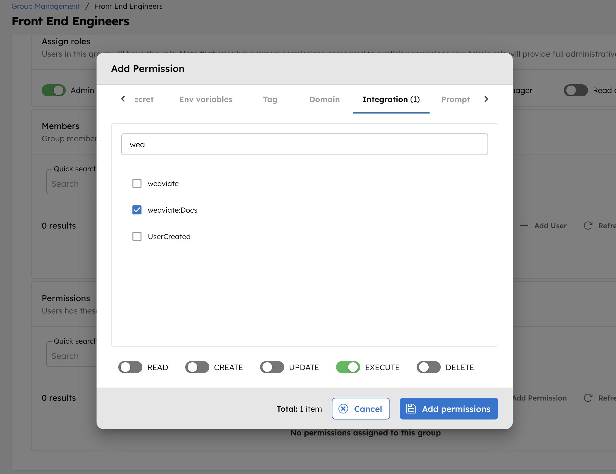 Add Permissions for Weaviate Database Integration