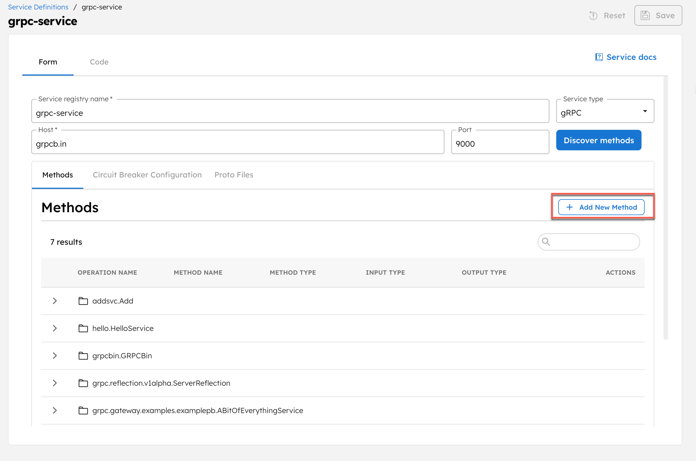 Adding a new method to the service registry definition