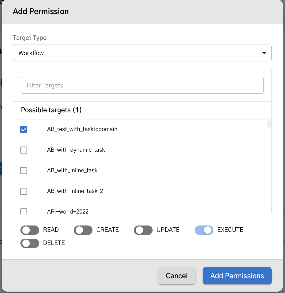 Adding permissions for the tasks/workflows