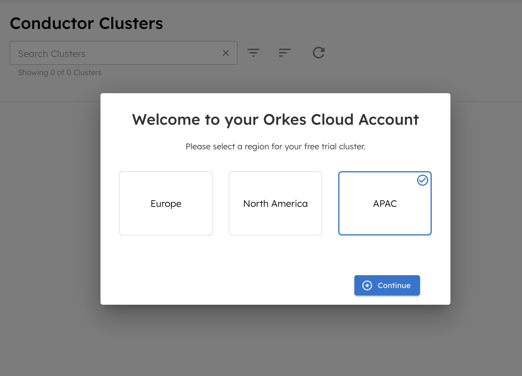Select cluster region for free-trial