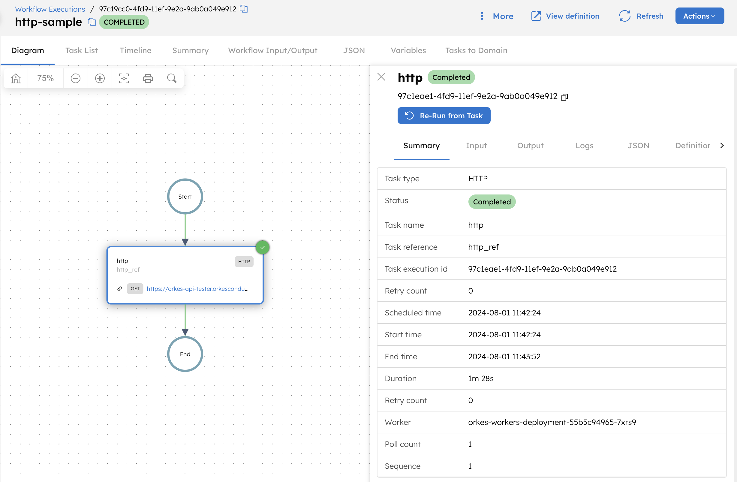 Completed workflow using update task