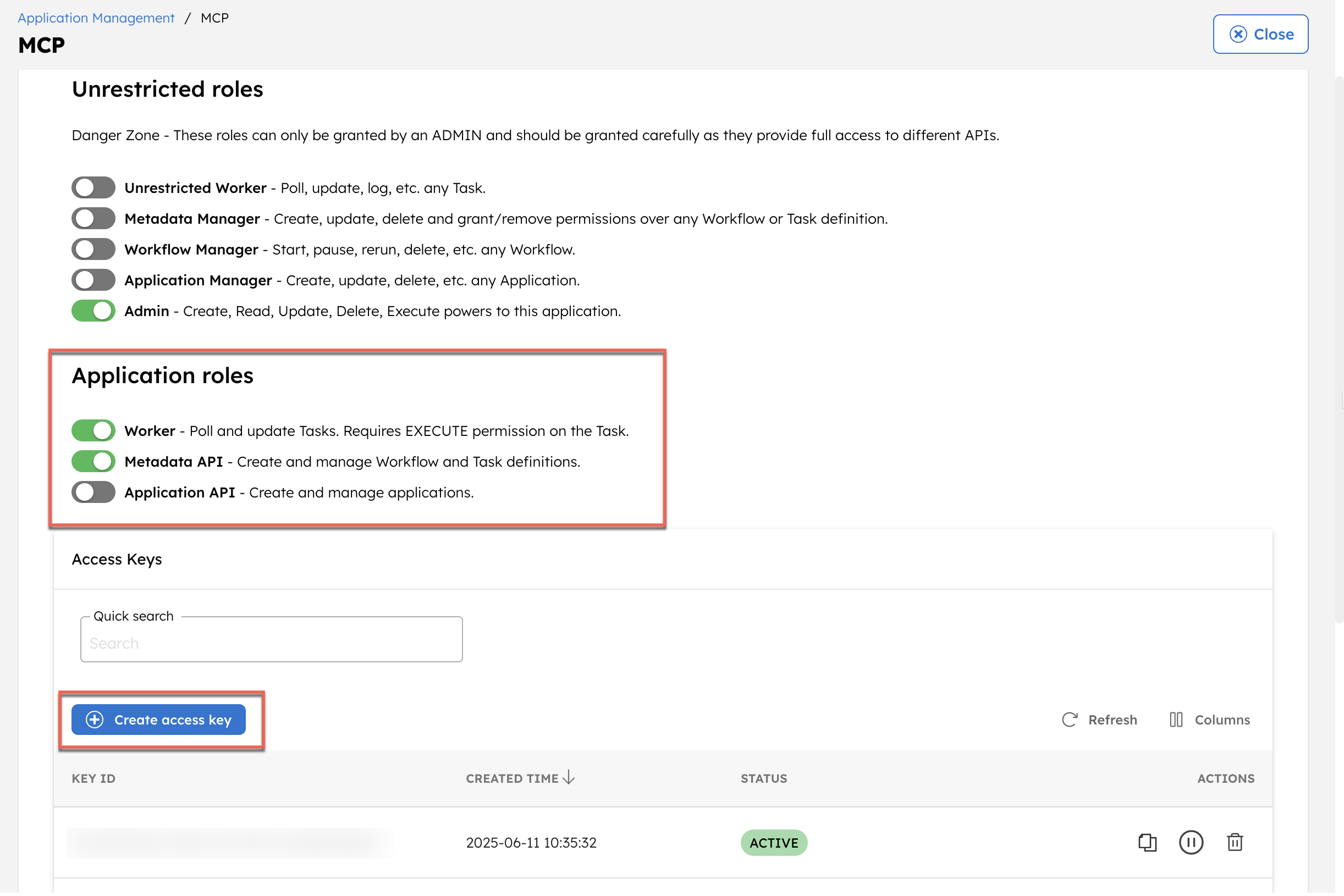 Generating access keys from Orkes Conductor