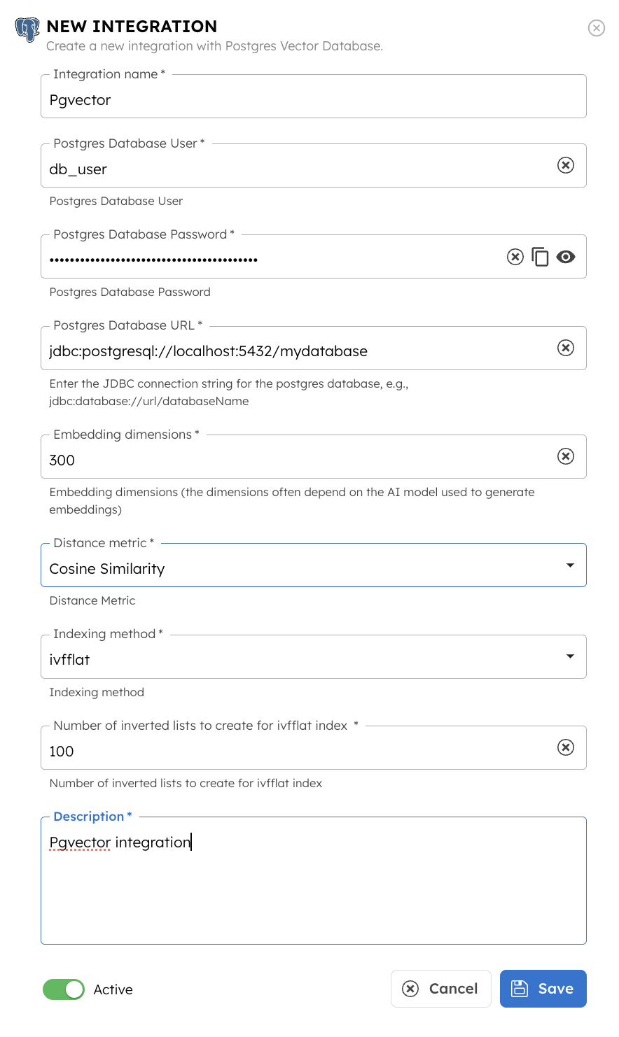 Create Postgres Integration