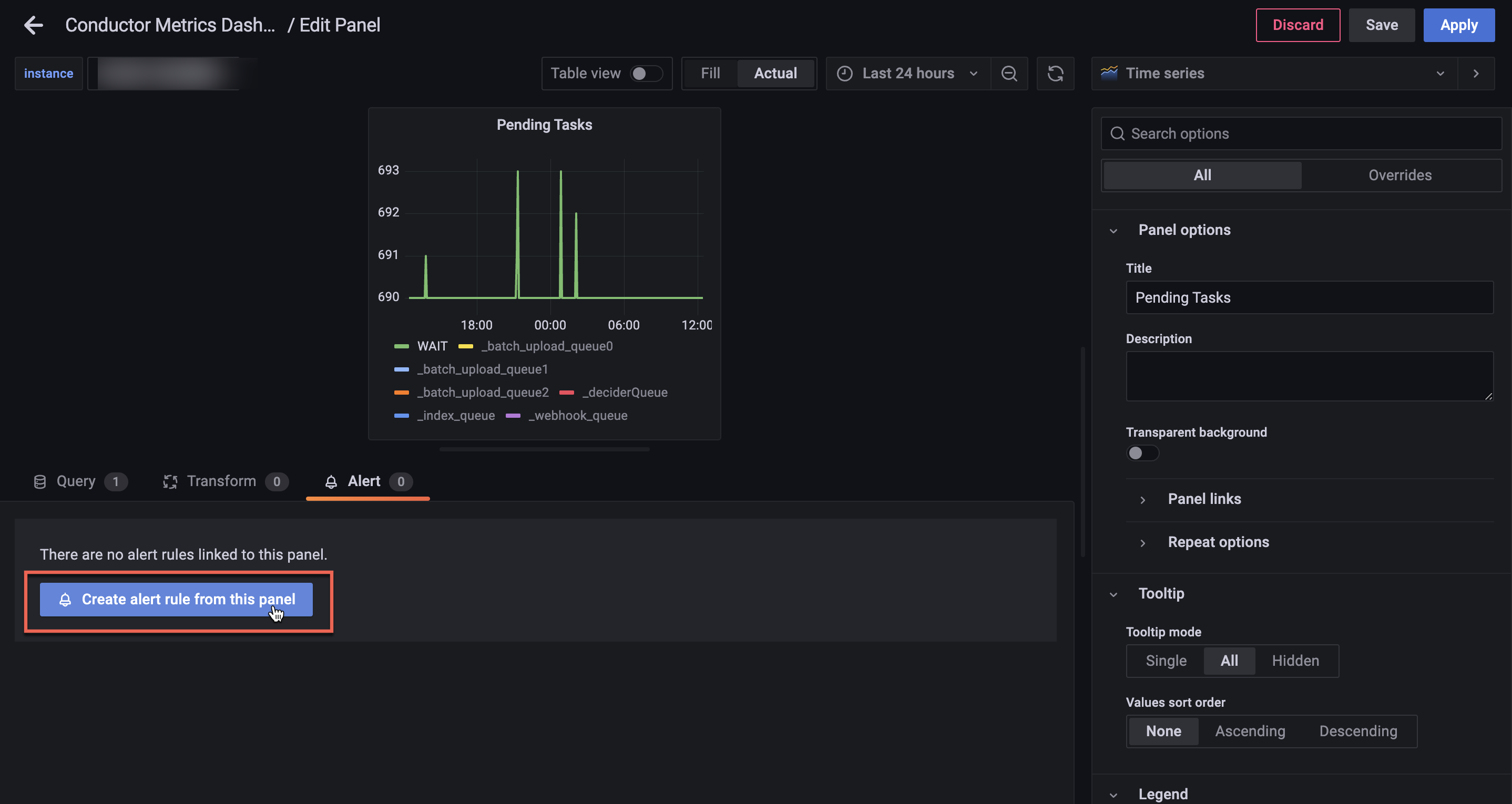 Creating alerts from a metrics in dashboard