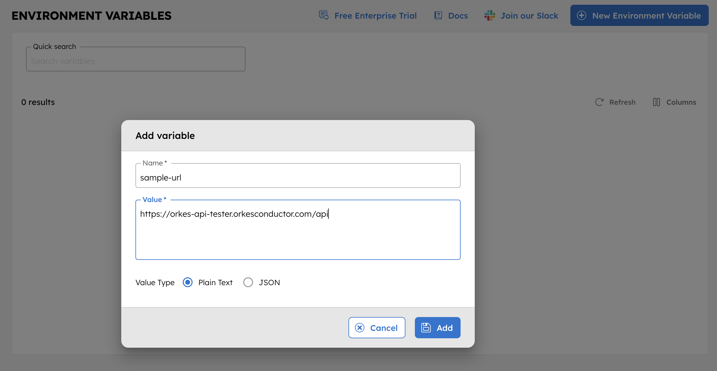 Creating new environment variable in Orkes Conductor