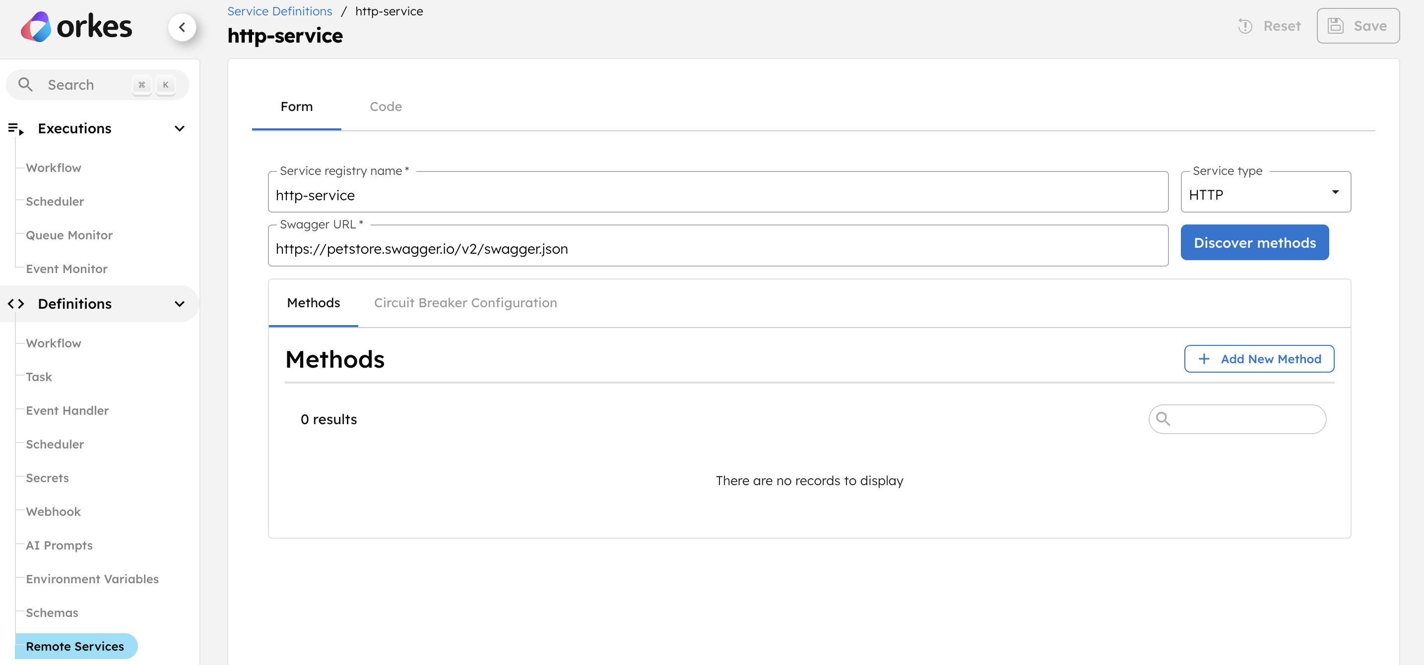 Creating sample service registry definition for HTTP services
