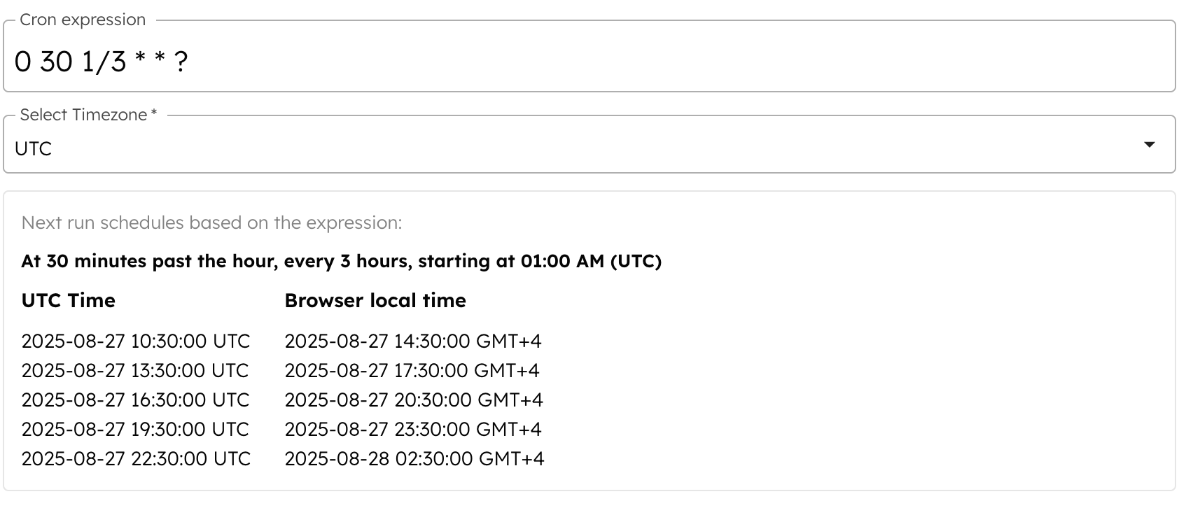 How do I set up a crontab to schedule a workflow every 90 minutes?