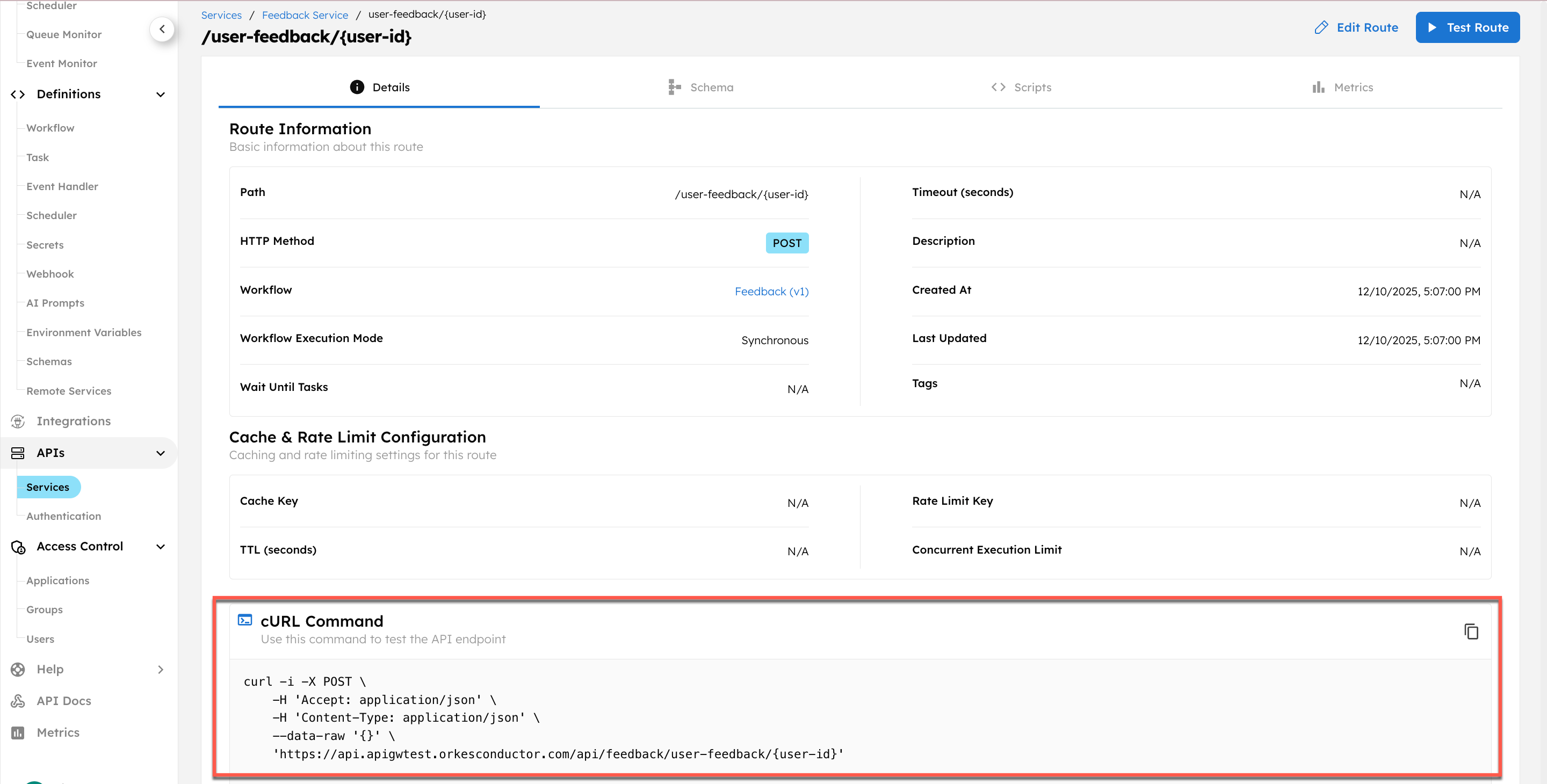 Curl command for API