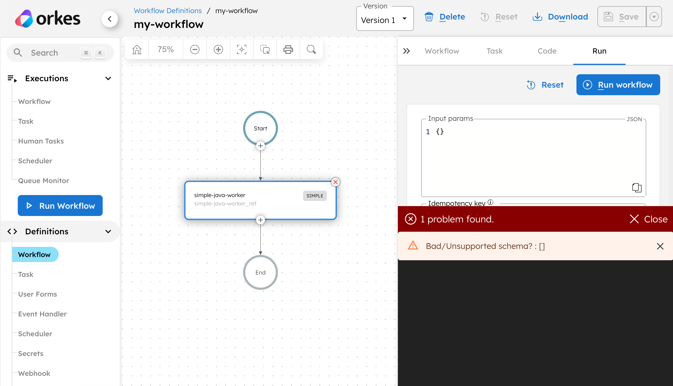 Screenshot of execution failure due to invalid inputs.