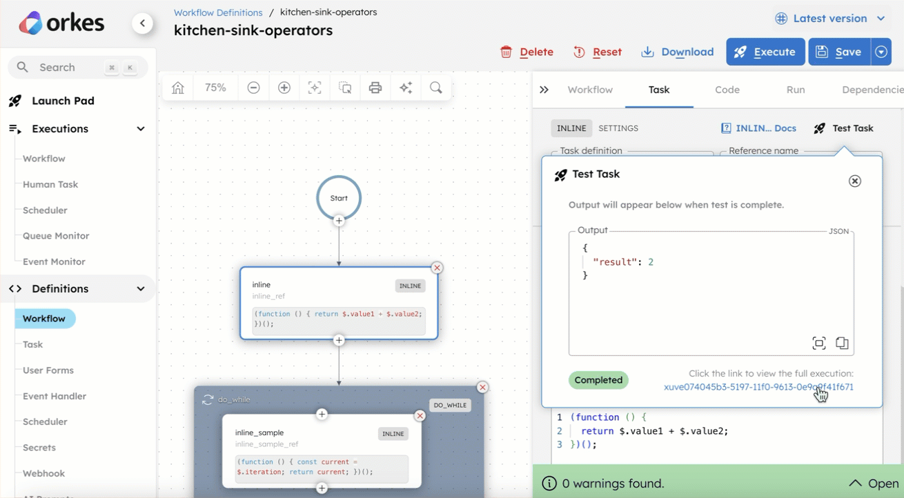 View execution after testing task.