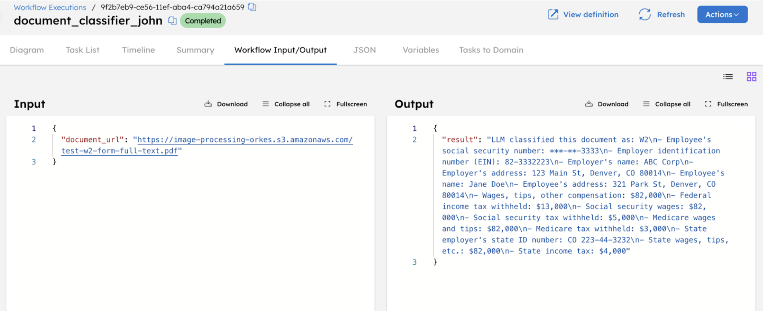 Example workflow output