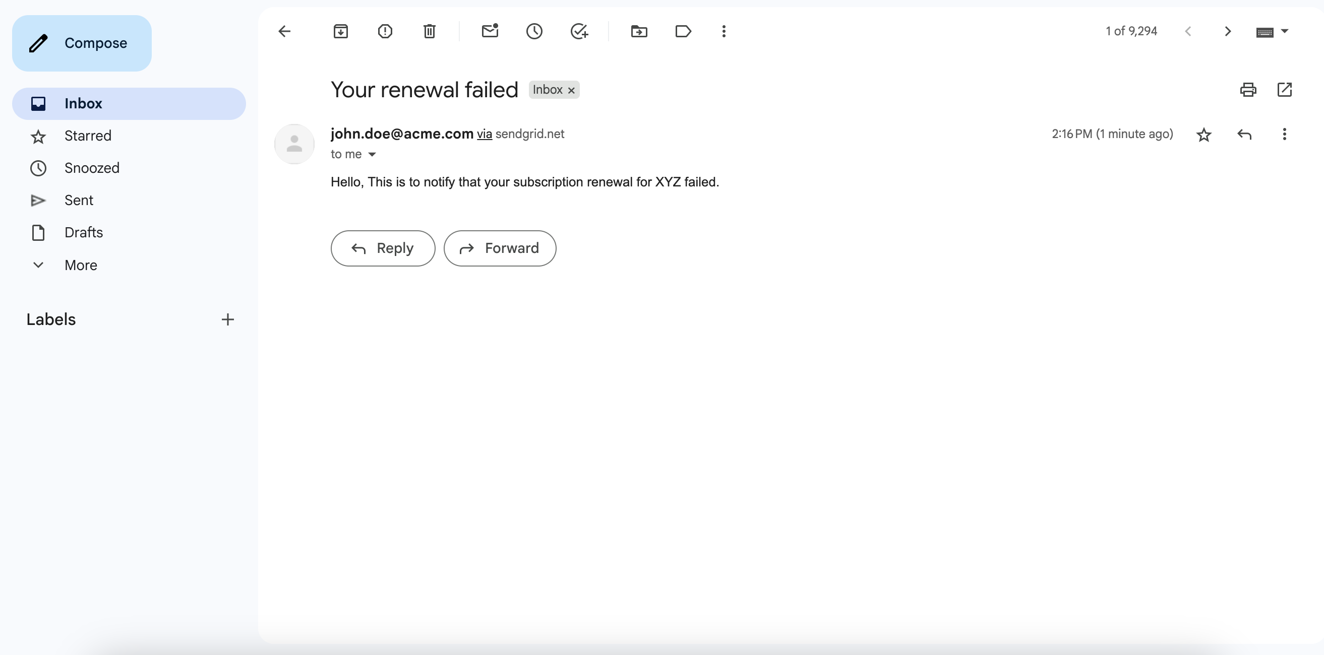 Email notification received via SendGrid task