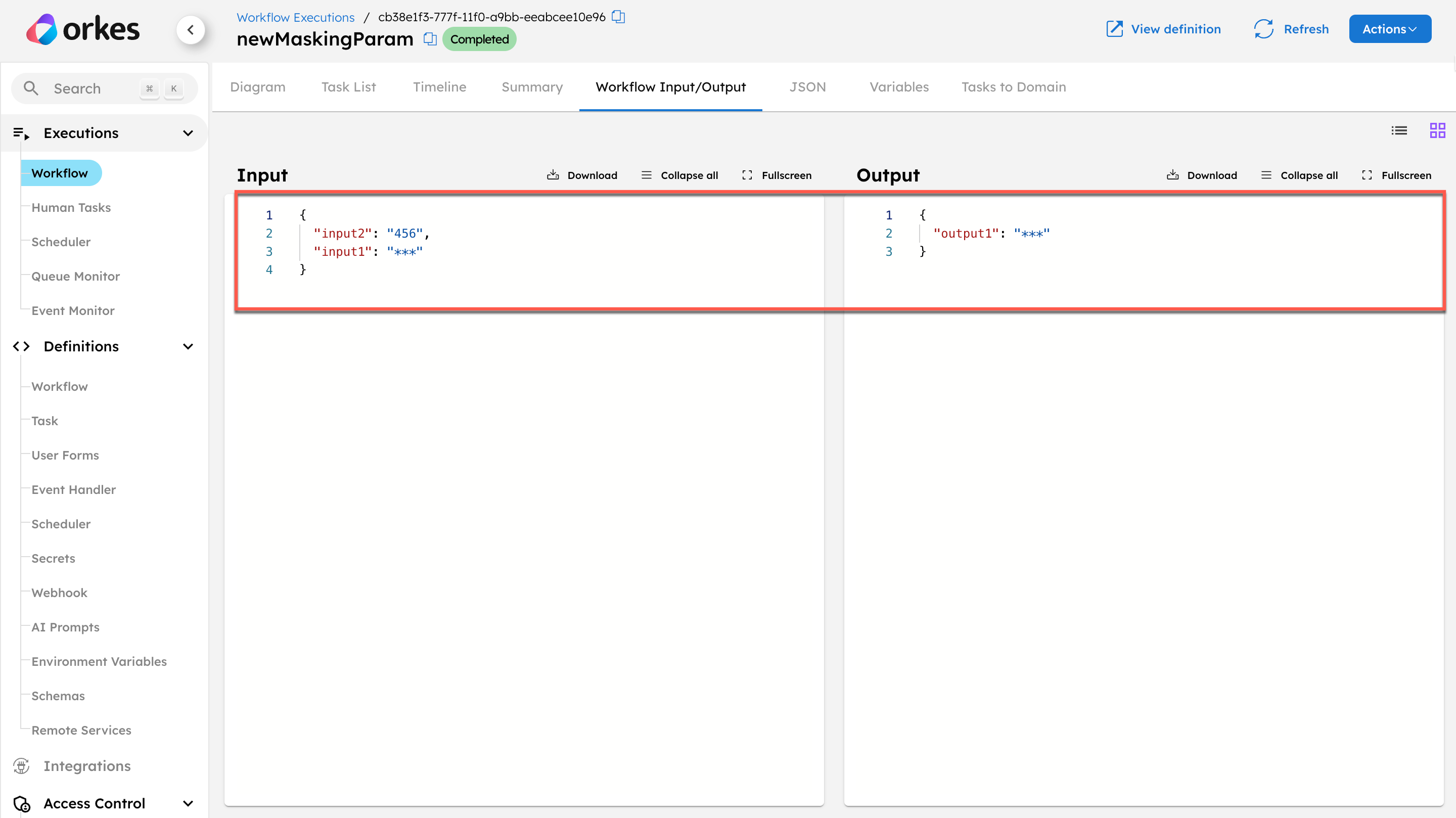 Execution with fields masked using maskedfields parameter