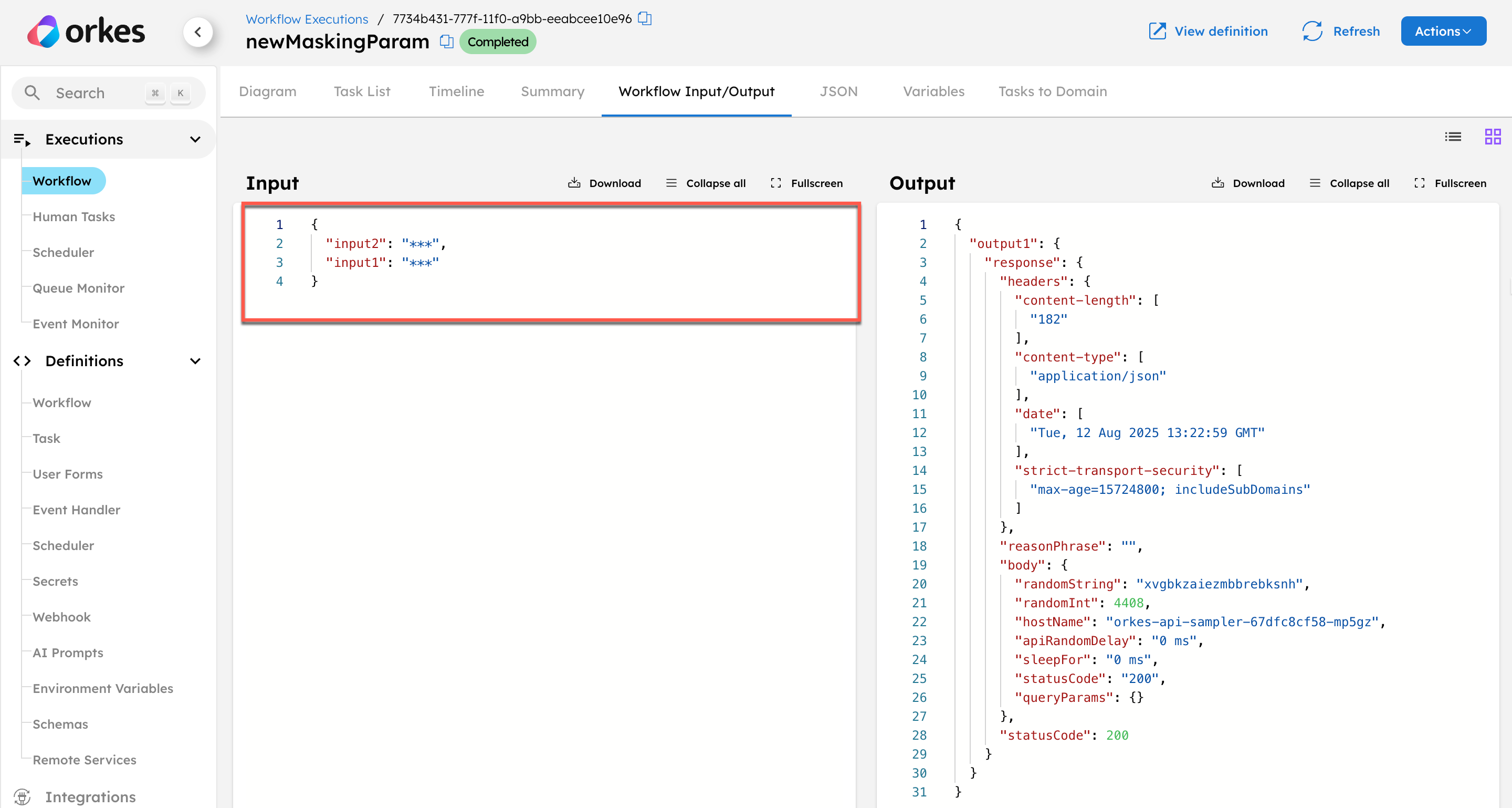 Execution with fields masked using maskedfields parameter