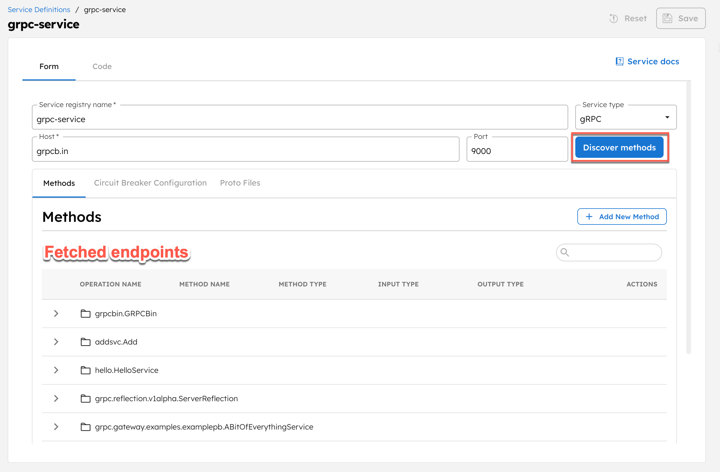 Fetching endpoints from the gRPC services