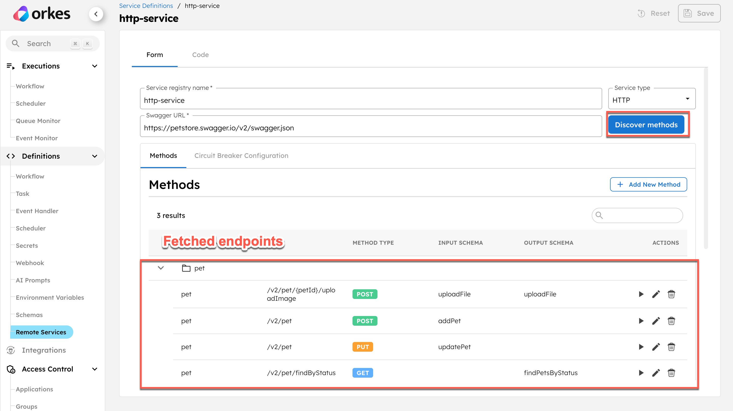 Fetching endpoints from the HTTP services