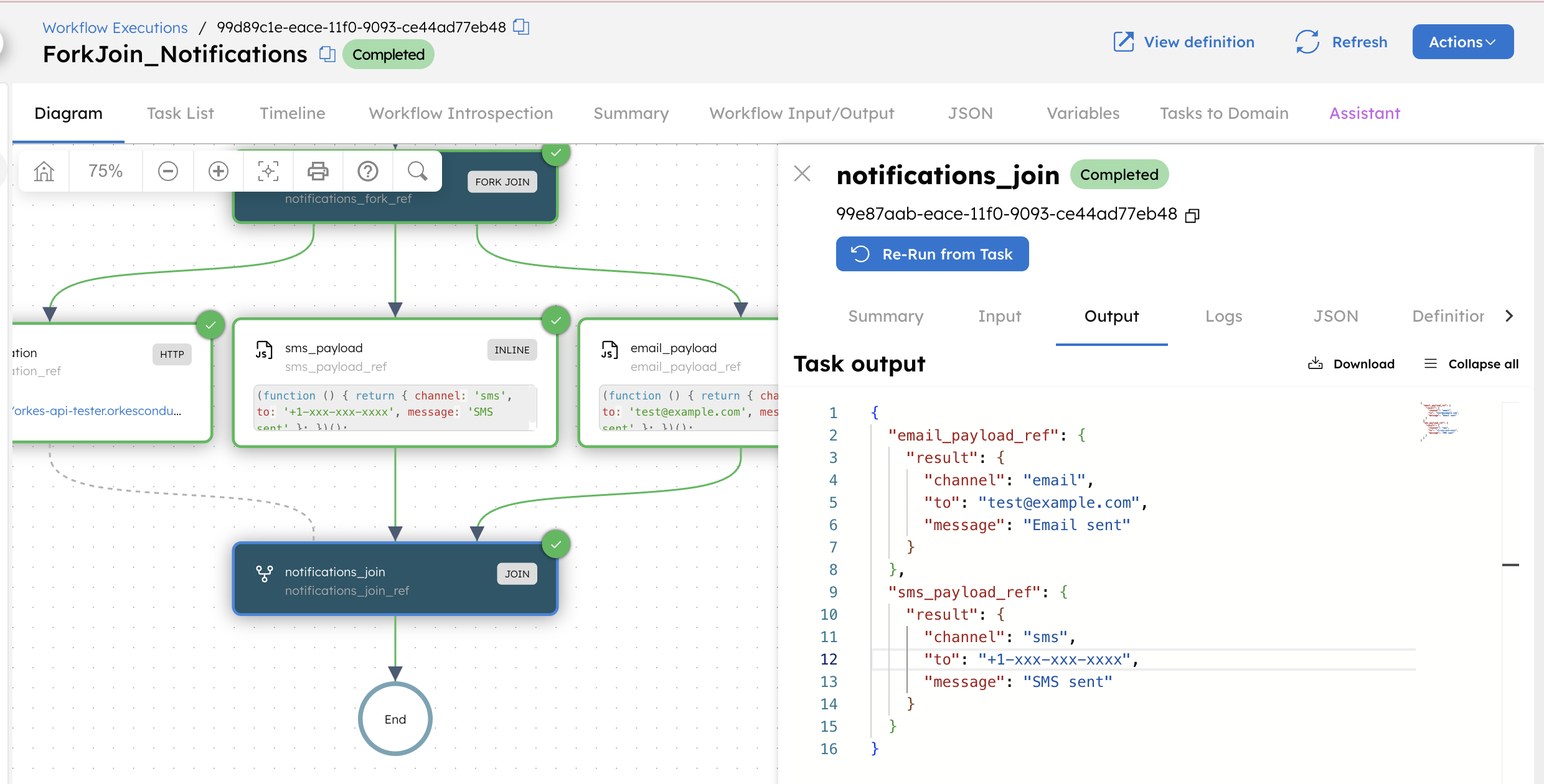 Output of a join task execution