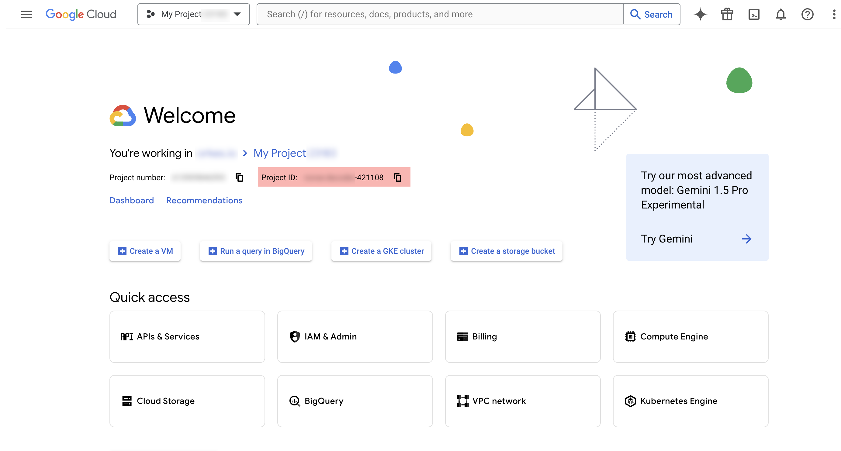 Get project ID from Google Cloud Console