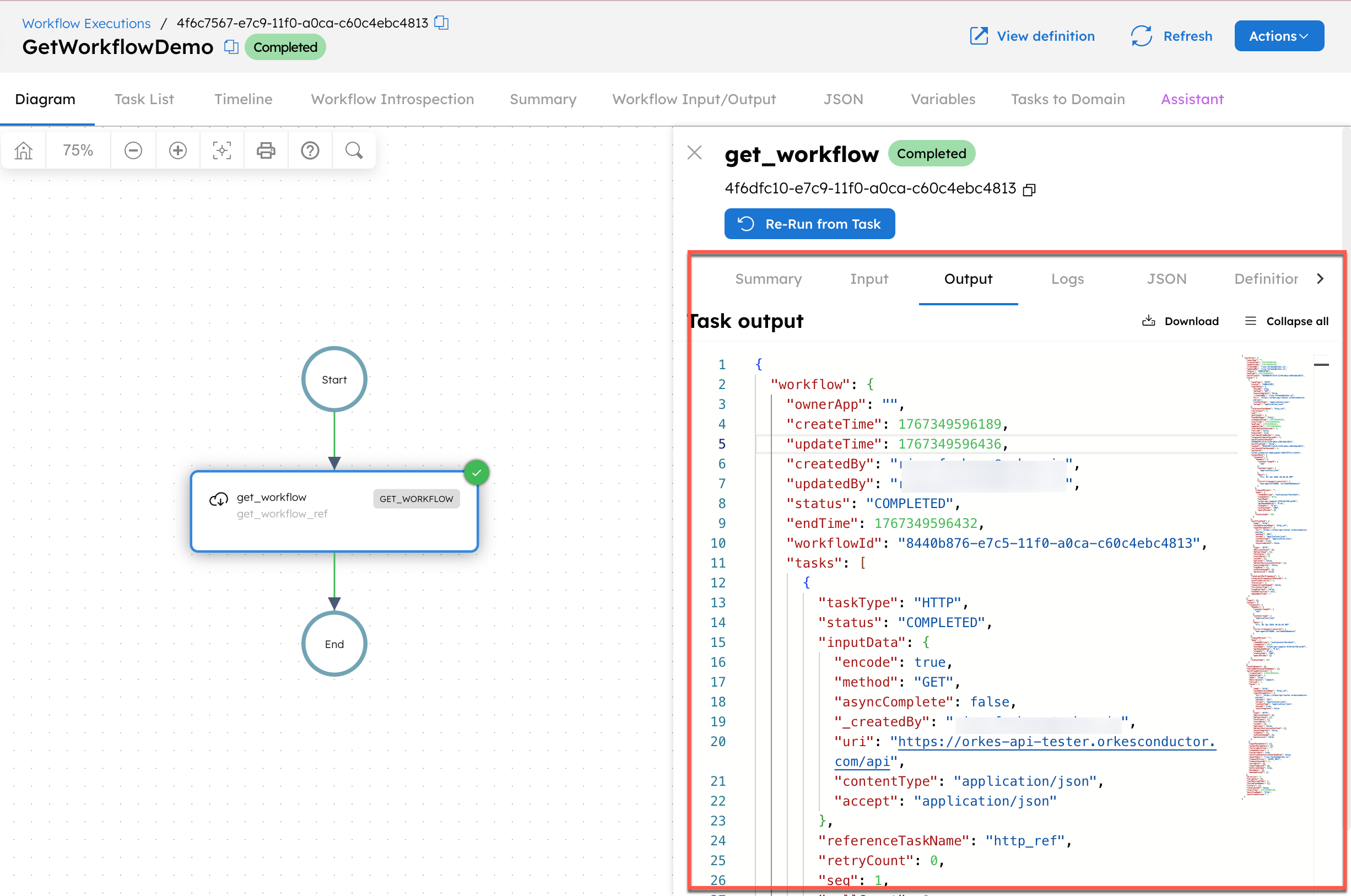 Output of the Get Workflow task
