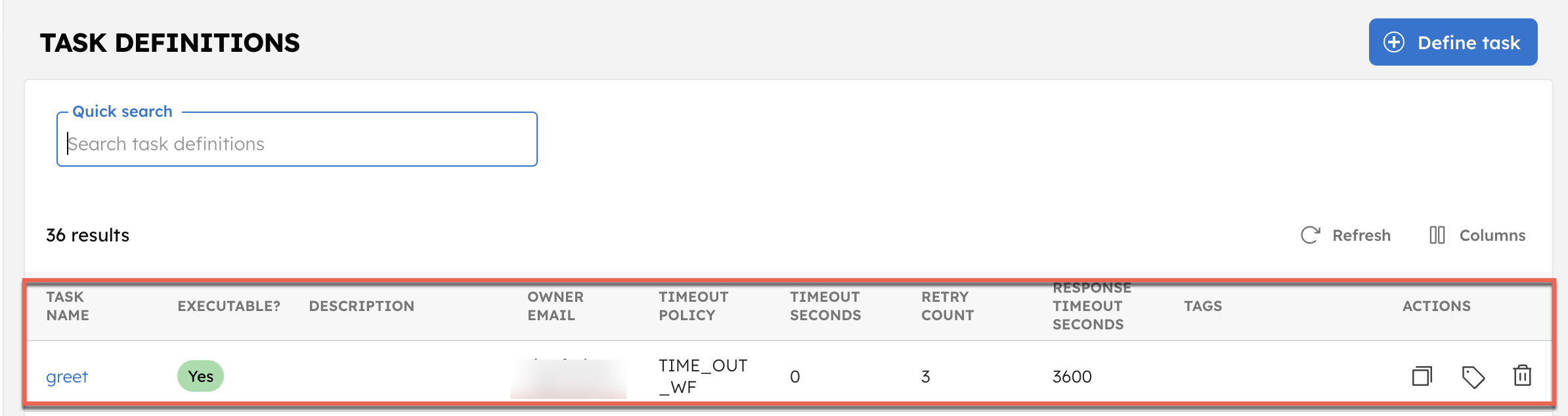 Greet task created using Java SDK