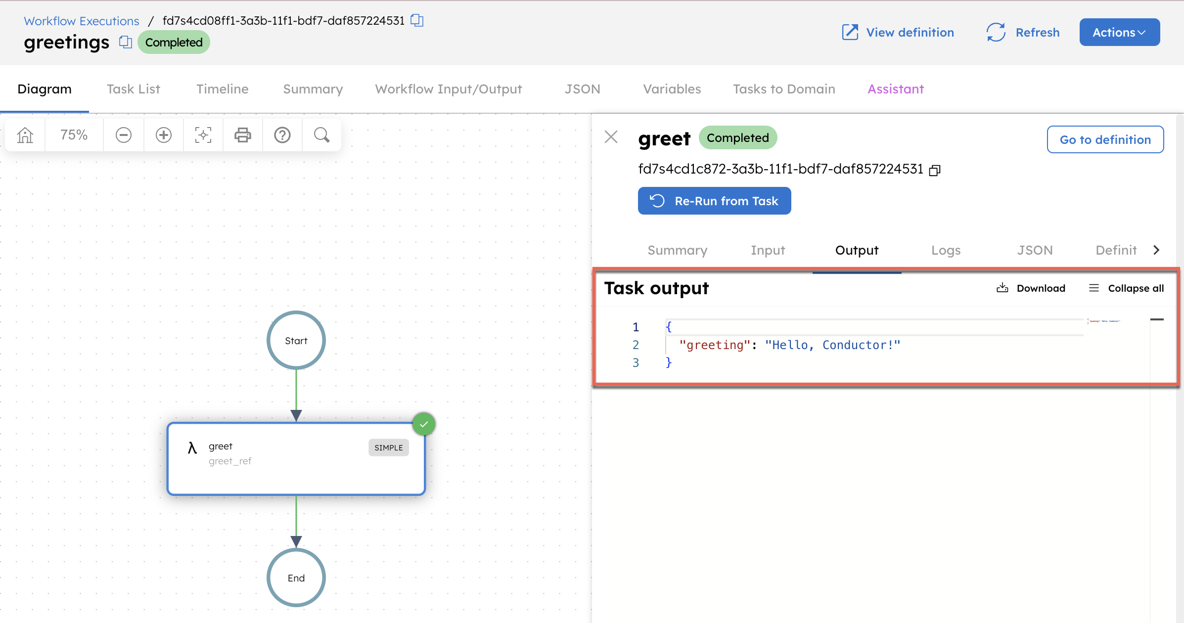 Workflow executed using Java SDK