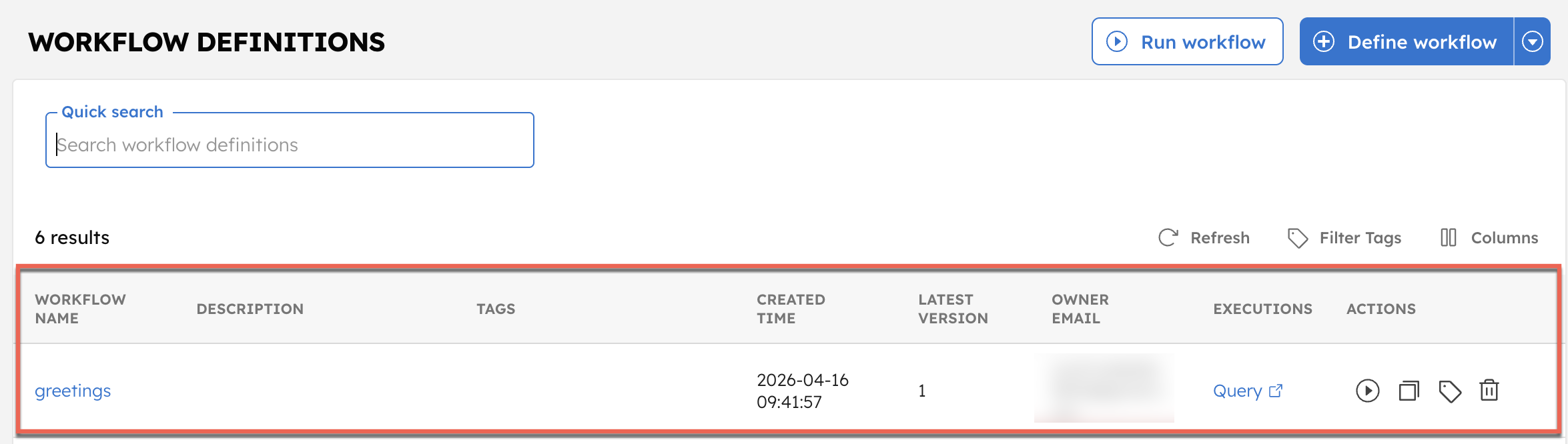 Greetings workflow created using Python SDK