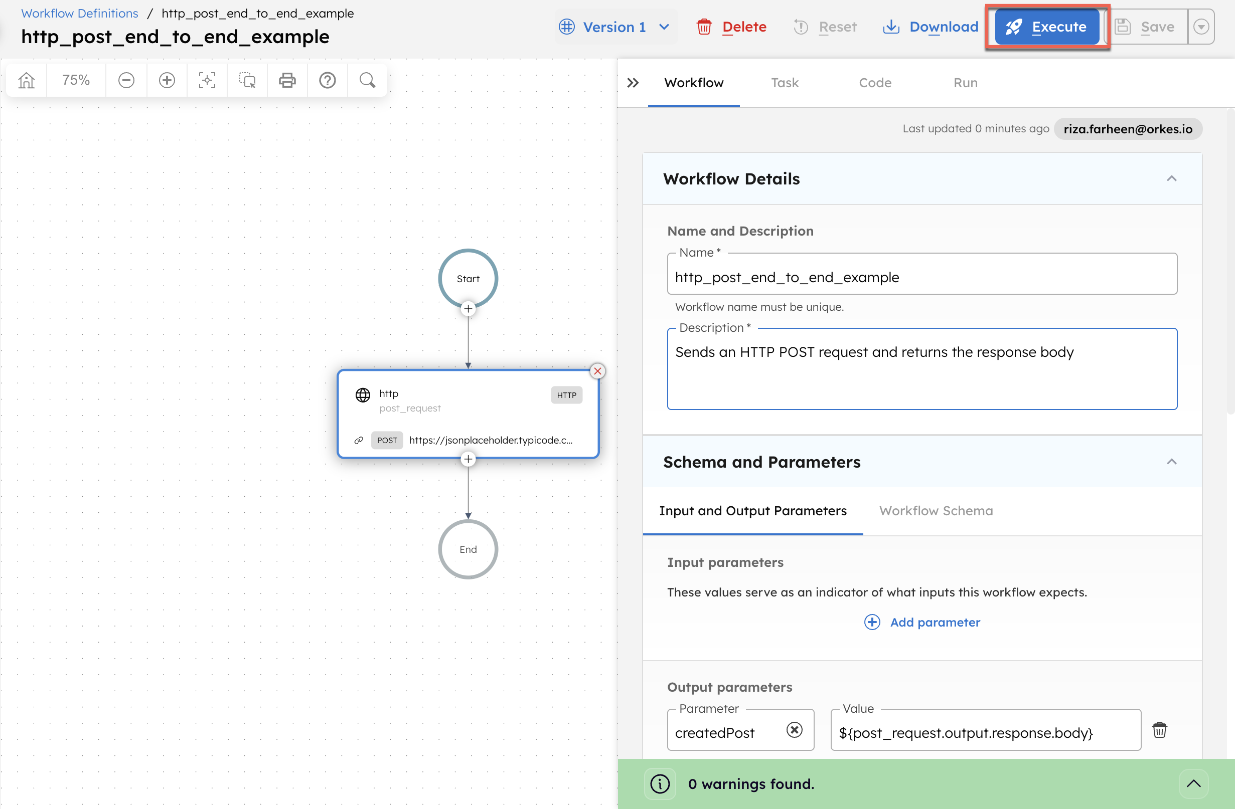 Example workflow on sending a POST request