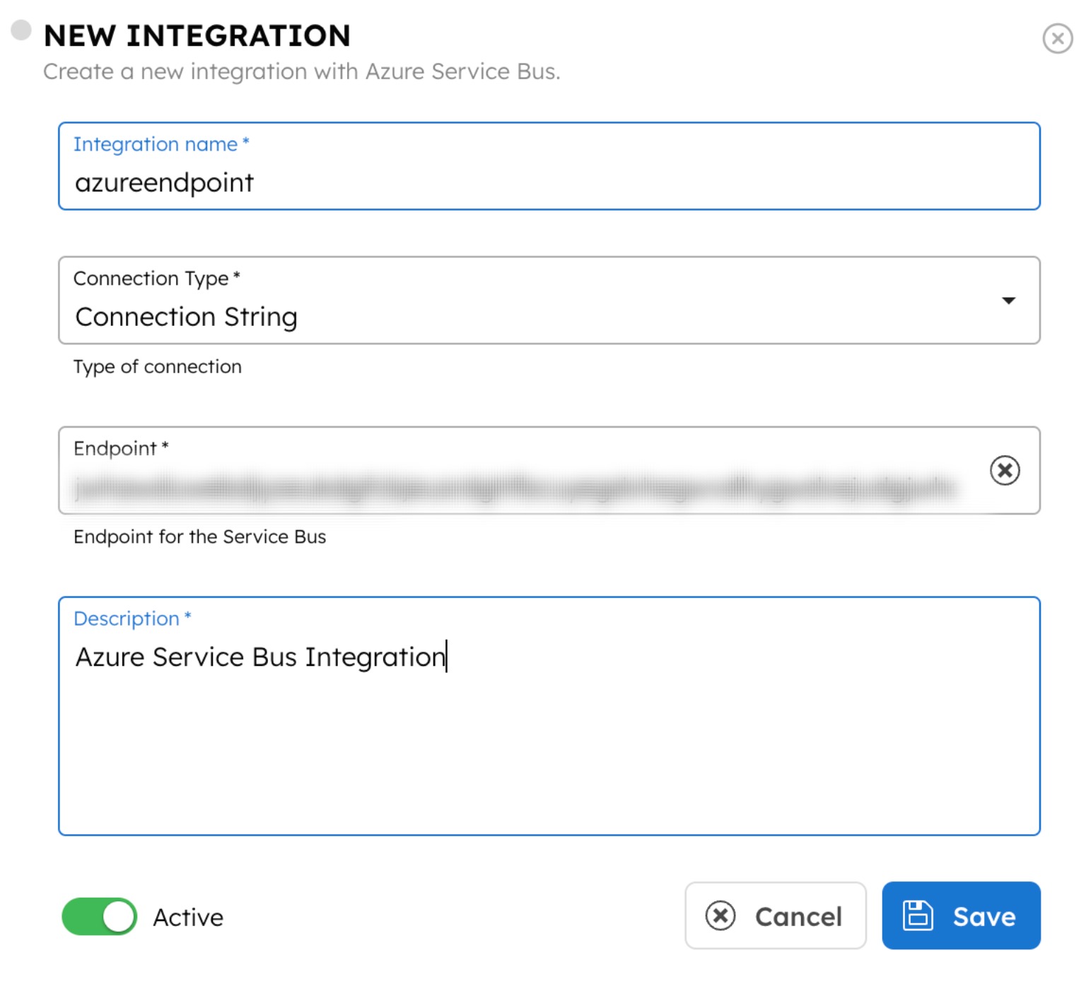 Integration configuration for Azure Service Bus