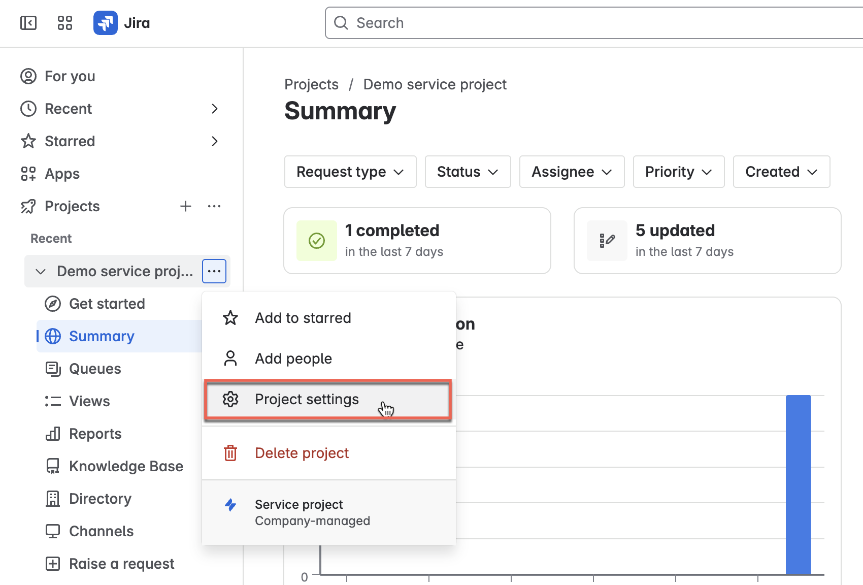 Accessing project settings in a Jira ticket