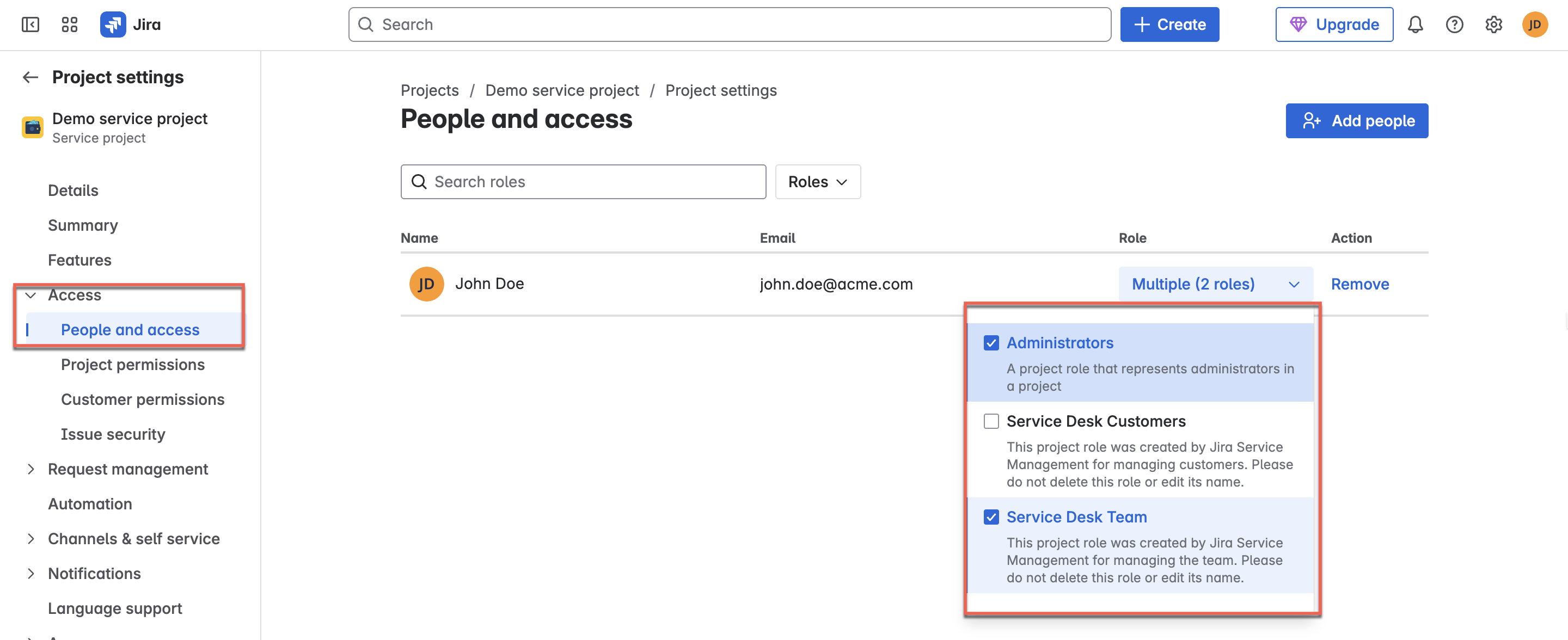 Updating the user role in a Jira project