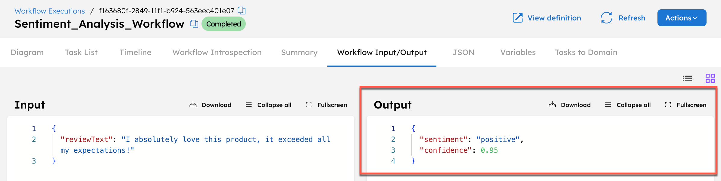 LLM Chat Complete Task output