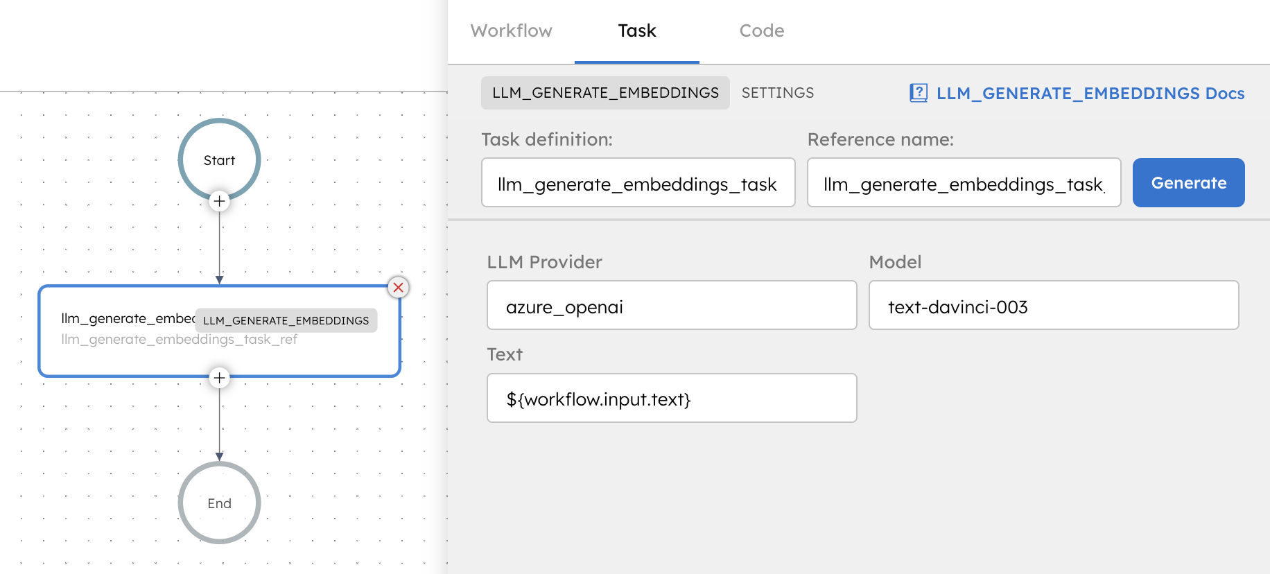 LLM Generate Embeddings Task