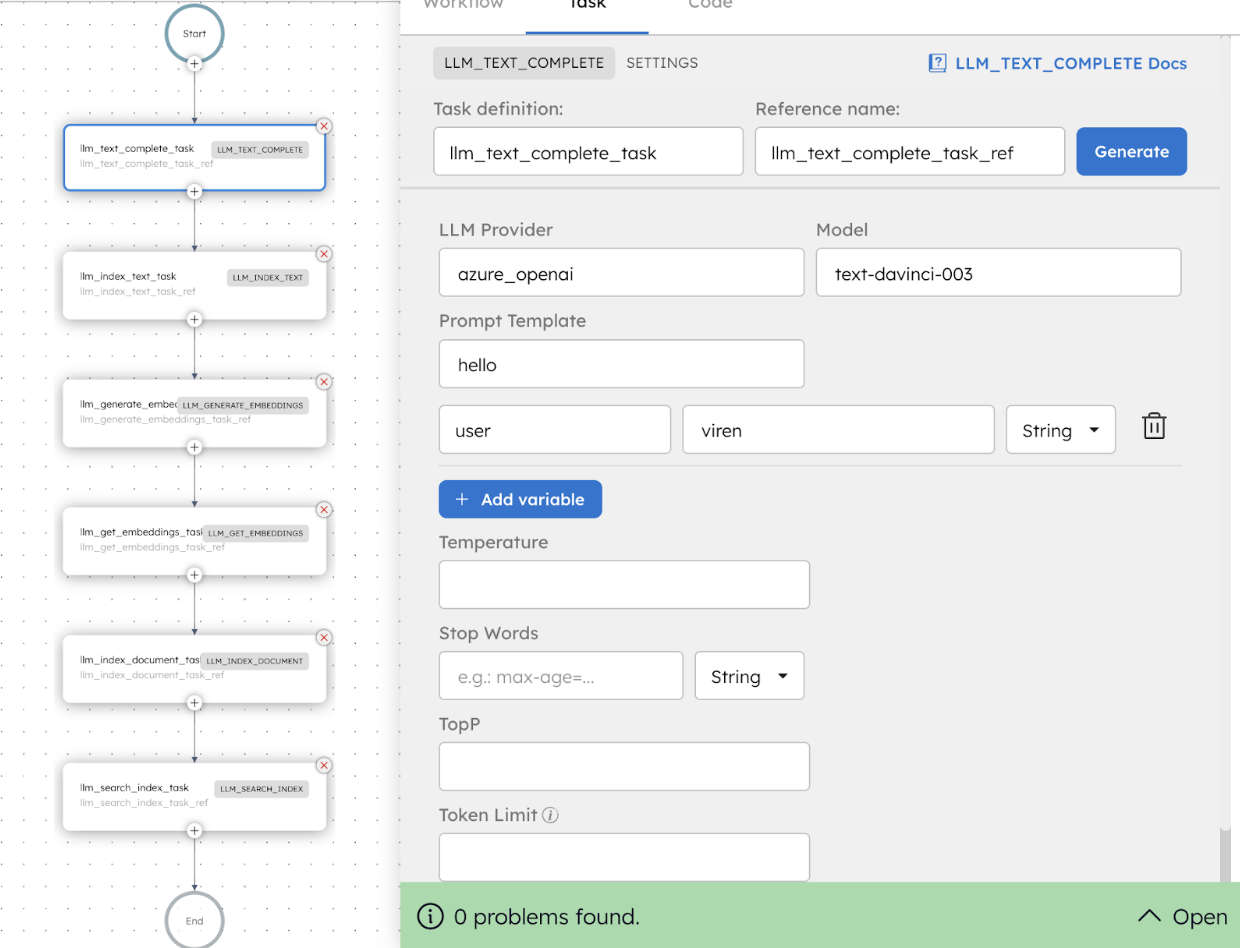 Workflow showing LLM tasks