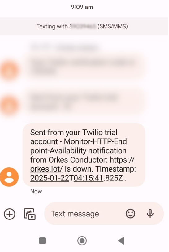 Example for a notification received as SMS via Twilio