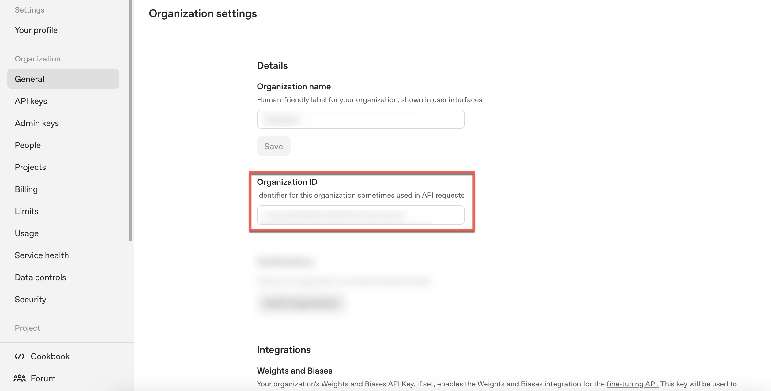 Retreving the organization ID from the OpenAI API platform