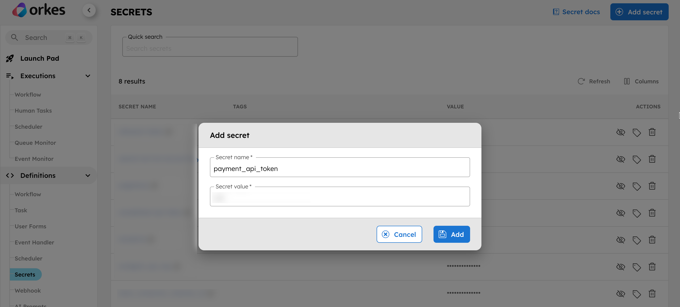 Secret stored in Orkes Conductor
