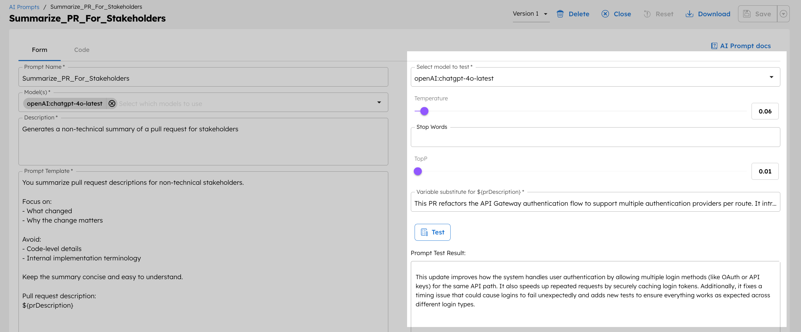 Testing a prompt template in Orkes Conductor
