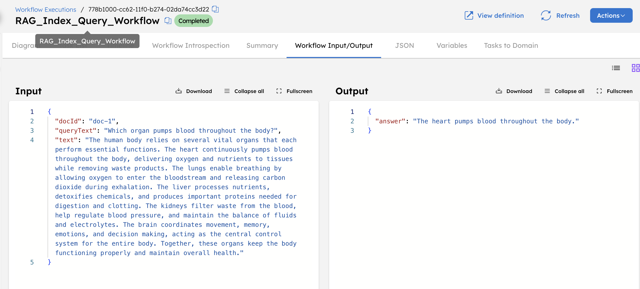 Viewing workflow output